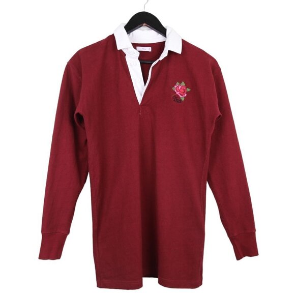 Aritzia Tna Covenham Long Sleeve T-shirt Embroidered Burgundy Red Size XS - Picture 5 of 13